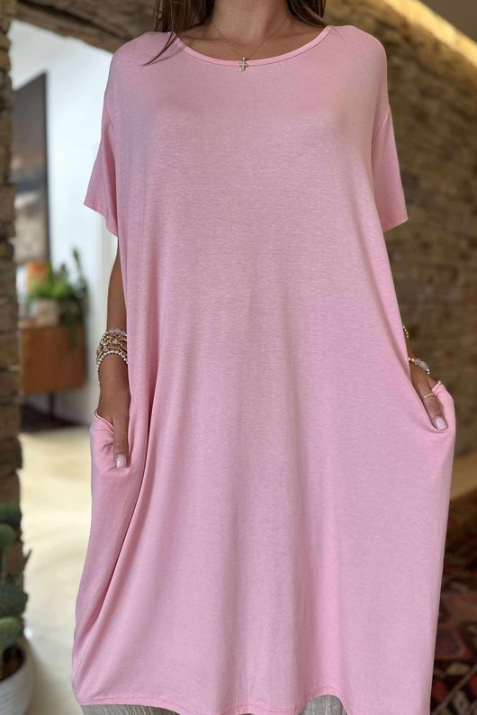 Made in Italy Perfect Pocketed T Shirt Dress Candy 